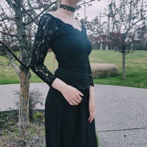 Vintage black wide leg off the shoulder jumpsuit